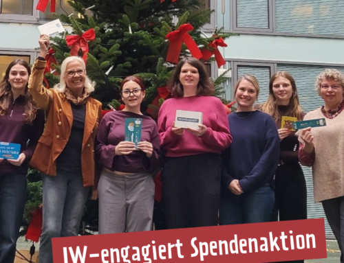 Vorweihnachtliche Freude bei LeseWelten: Mitarbeitende des Institut der deutschen Wirtschaft (IW) spendeten ihr Restgeld an der Kaffeebar für LeseWelten